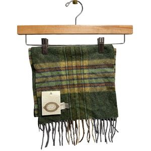 ARAN Sweater Market Ireland NEW Lambswool Scarf Green Plaid Fringe Olive
